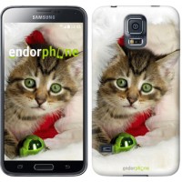 Чохол для Samsung Galaxy S5 Duos SM G900FD Новорічний кошеня в шапці 494c-62