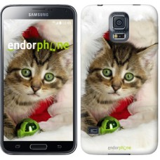 Чохол для Samsung Galaxy S5 Duos SM G900FD Новорічний кошеня в шапці 494c-62